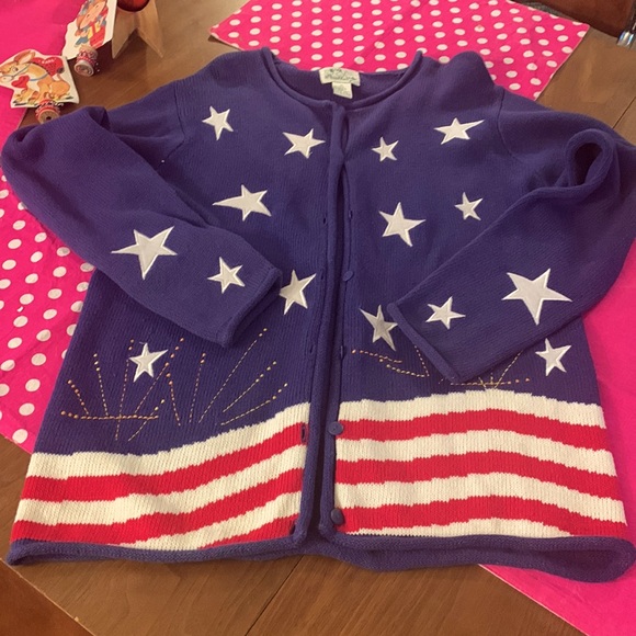 Cute Vintage Patriotic cotton/ramie sweater! M - Picture 1 of 5